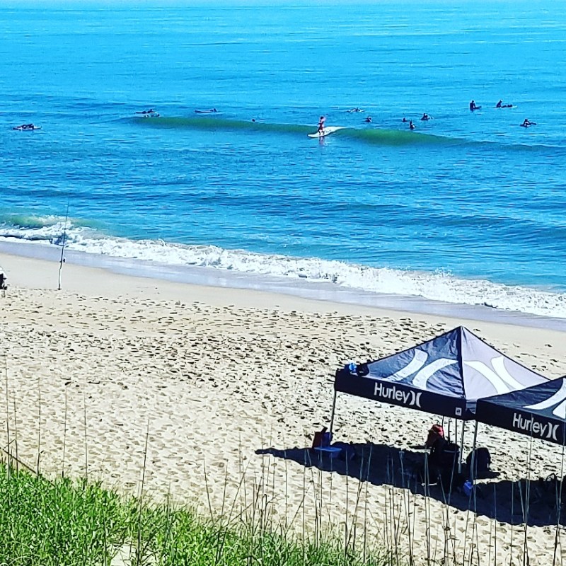 a group of people sitting at a beach