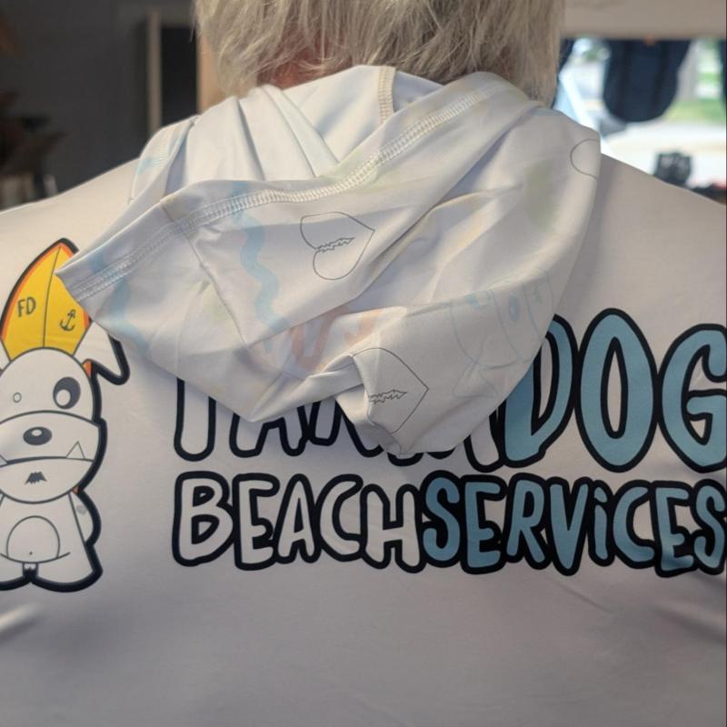 man's back with a farmdog hoody on